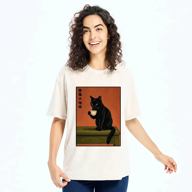 Washed cotton cat t-shirt for summer
