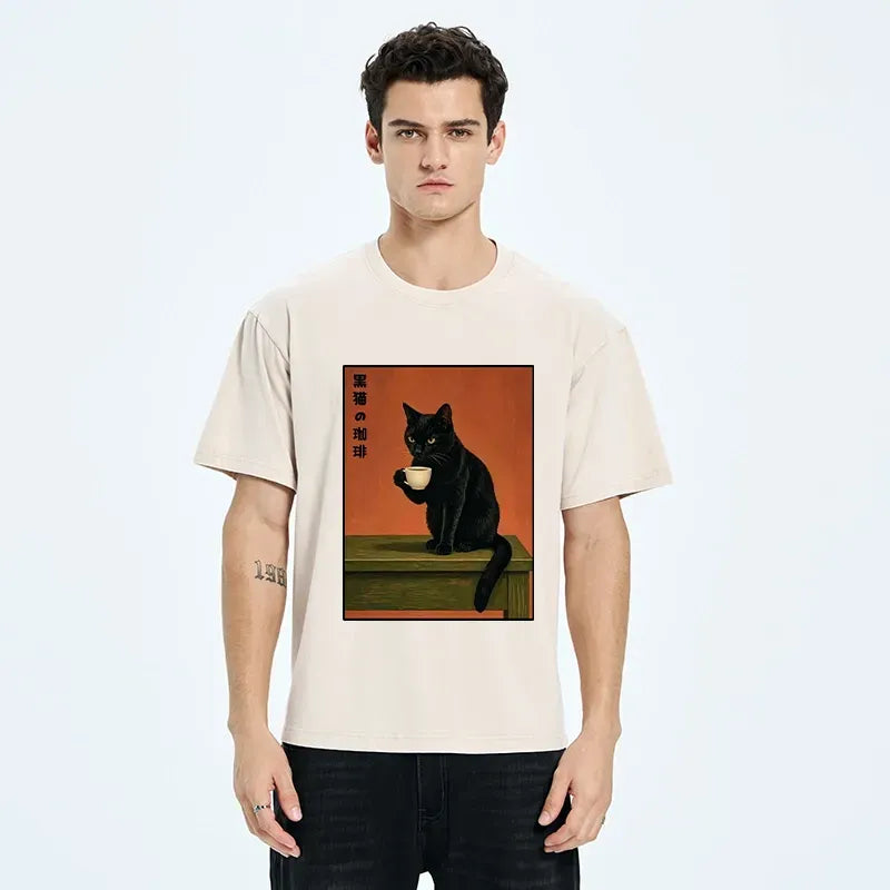 Japanese vintage cat tee for daily wear