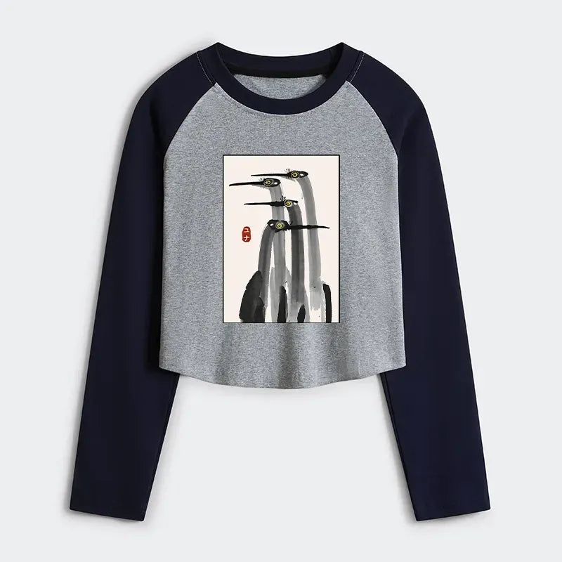 Women's Japanese Crane Raglan Tee for Summer