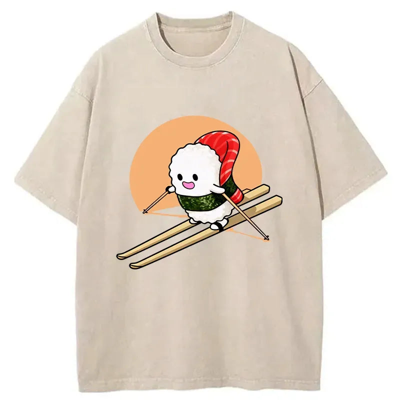 Kyoto-Lion Sushi Goes Skiing Washed T-Shirt