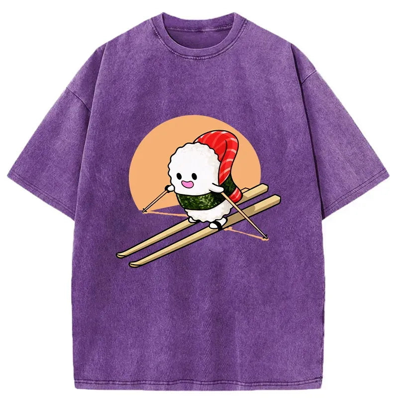 Kyoto-Lion Sushi Goes Skiing Washed T-Shirt