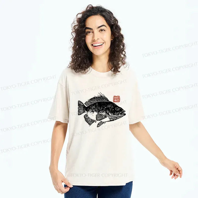 Vintage Fish Rubbing T-Shirt for Gift for Him