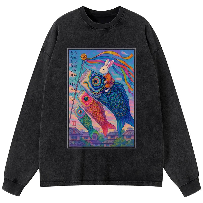 Japanese Ukiyoe Rabbit Long Sleeve T-Shirt