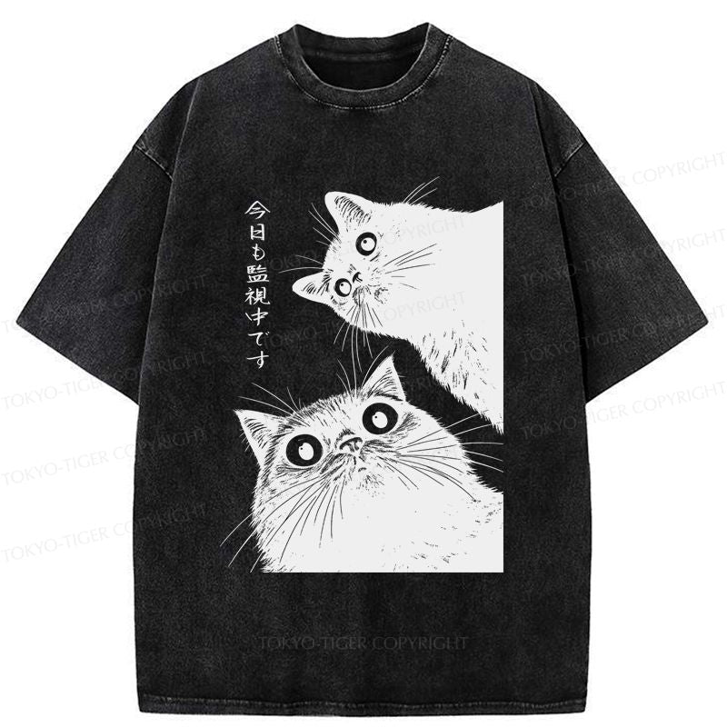 Kyoto-Lion The Cat Is Watching Today Washed T-Shirt