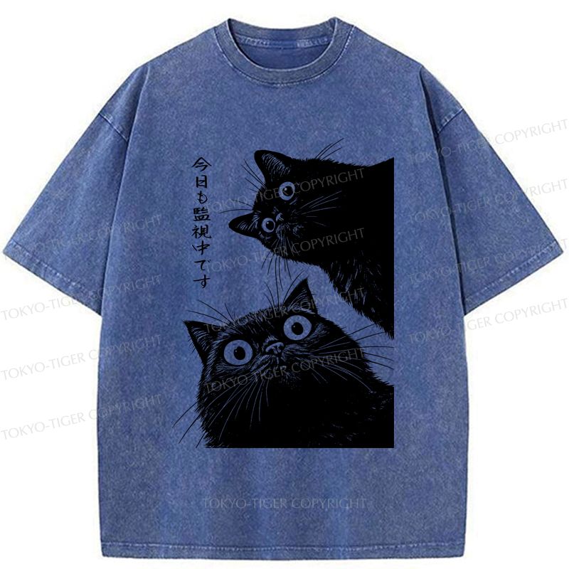 Vintage Kyoto Cat Watching T-Shirt for Streetwear