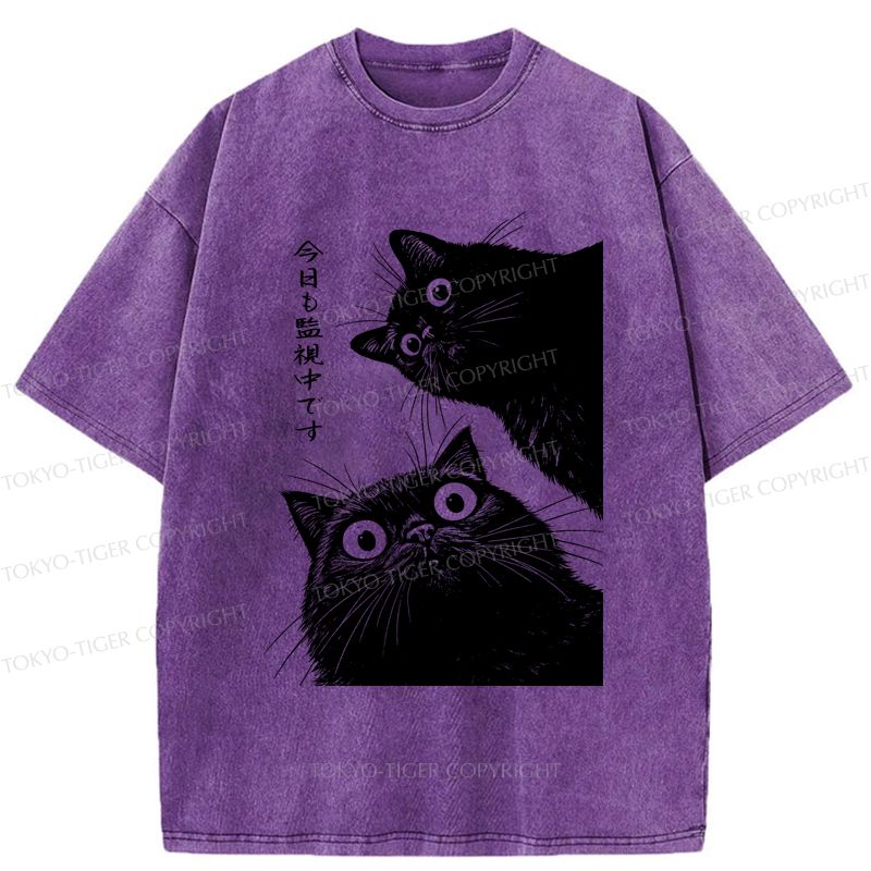 Vintage Kyoto Cat Watching T-Shirt for Streetwear
