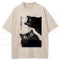 Japanese Cat Washed T-Shirt for Gift Idea