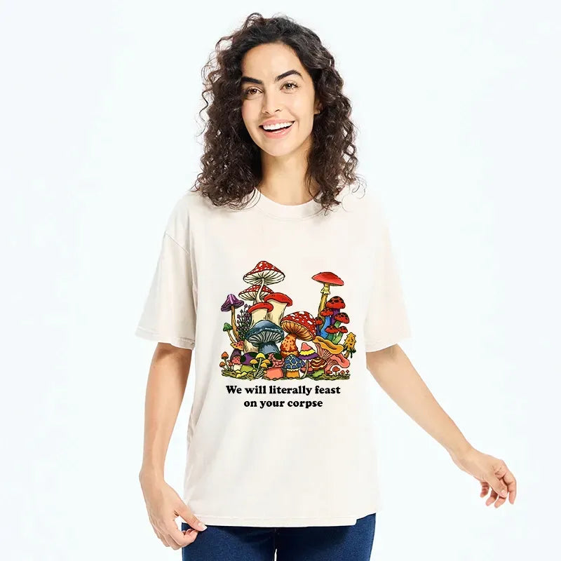 Kyoto-Lion Wild Mushroom Dark Humor Funny Meme Washed T-Shirt