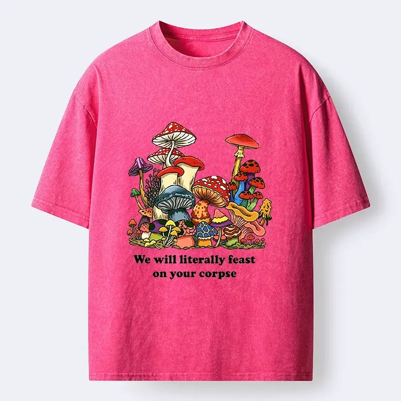 Kyoto-Lion Wild Mushroom Dark Humor Funny Meme Washed T-Shirt