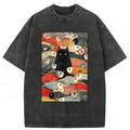 Kyoto-Lion Cats And Fish Washed T-Shirt
