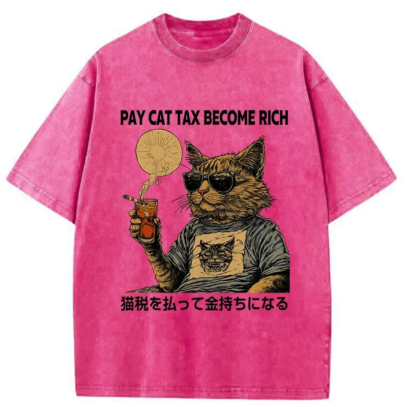 Kyoto-Lion Pay Cat Tax Become Rich Washed T-Shirt