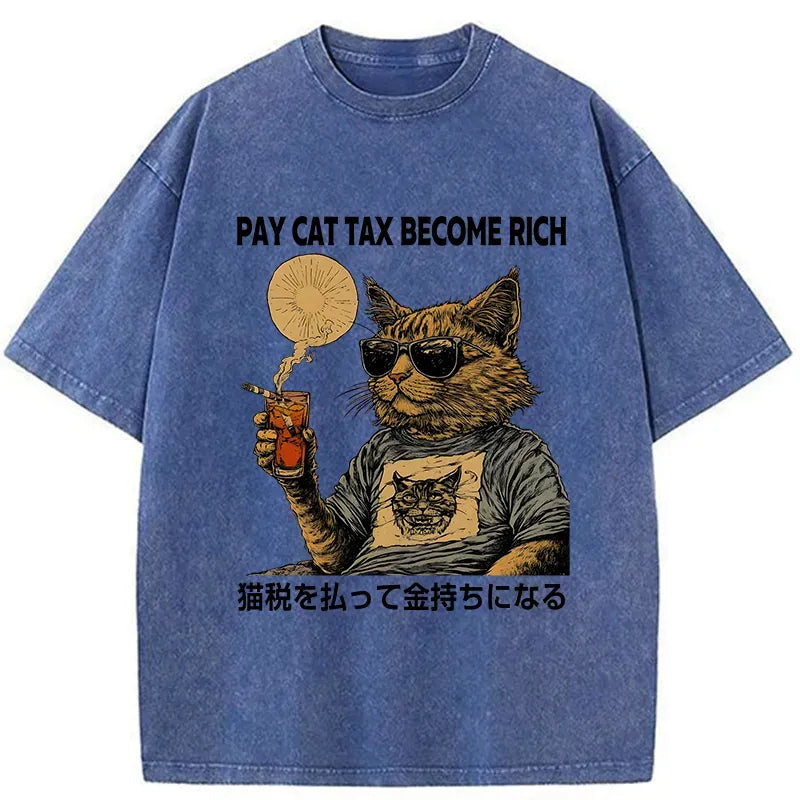 Kyoto-Lion Pay Cat Tax Become Rich Washed T-Shirt