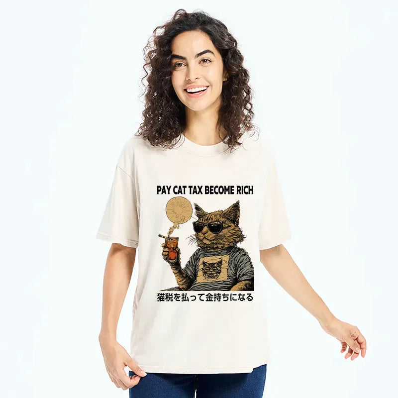 Kyoto-Lion Pay Cat Tax Become Rich Washed T-Shirt