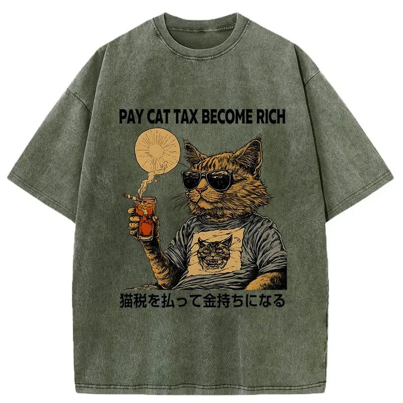 Kyoto-Lion Pay Cat Tax Become Rich Washed T-Shirt
