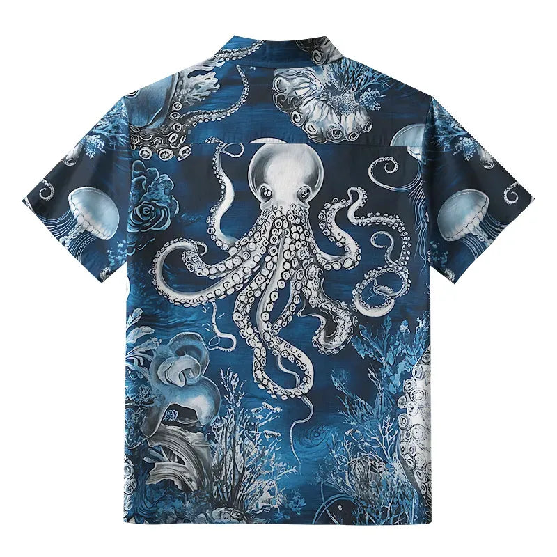 Japanese Octopus Button-up Shirt for Vacation