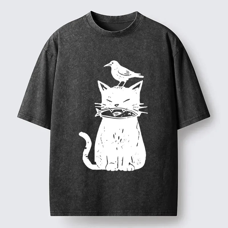 best seller black cat with fish and bird tee