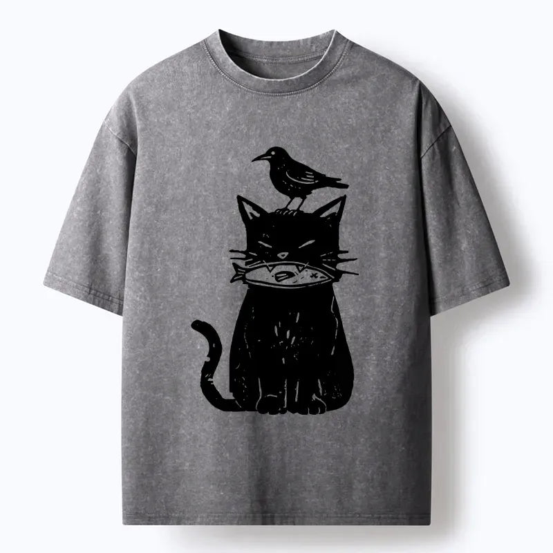 best seller black cat with fish and bird tee