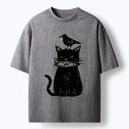 best seller black cat with fish and bird tee
