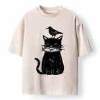 best seller black cat with fish and bird tee