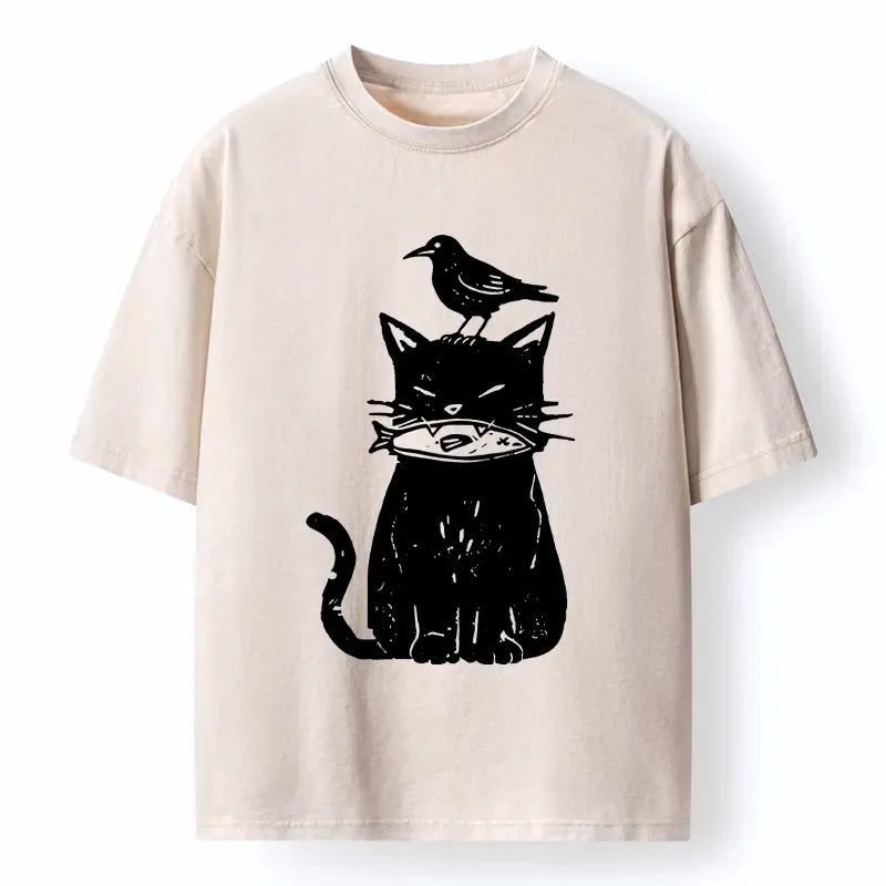 best seller black cat with fish and bird tee