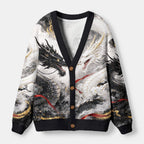 Kyoto-Lion Yin-Yang Twin Dragons Ugly Cardigan Sweater