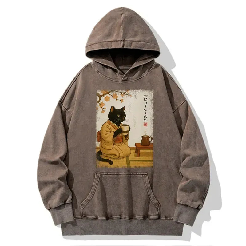Japanese vintage cat hoodie for daily wear