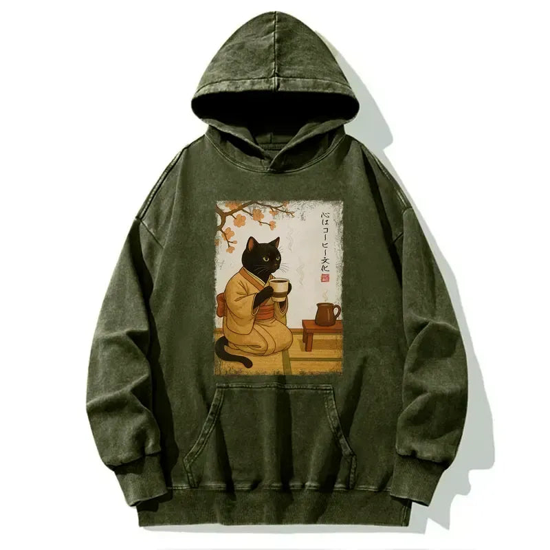 Japanese vintage cat hoodie for daily wear