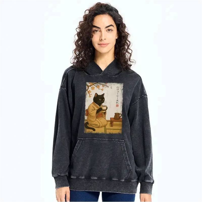 Japanese vintage cat hoodie for daily wear