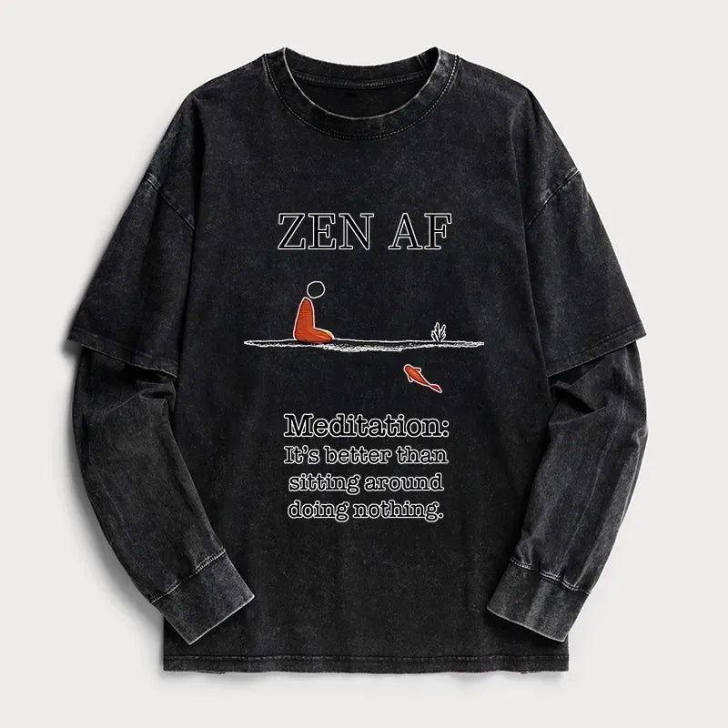 Kyoto-Lion Zen Vibes Only: The Power of Meditation Washed Double Layer T-Shirt