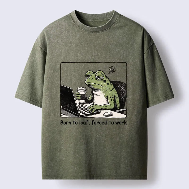 Kyoto-Lion Working Frog Coffee Meme Washed T-Shirt