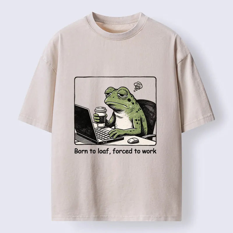 Kyoto-Lion Working Frog Coffee Meme Washed T-Shirt