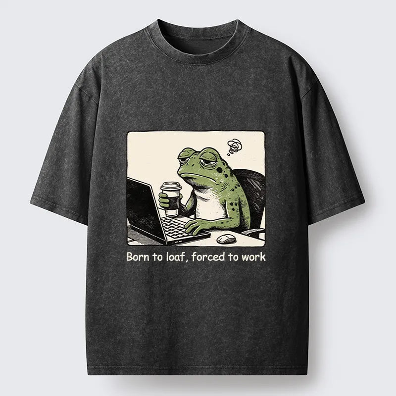 Kyoto-Lion Working Frog Coffee Meme Washed T-Shirt