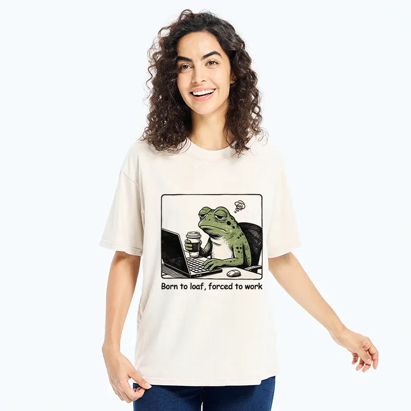 Kyoto-Lion Working Frog Coffee Meme Washed T-Shirt