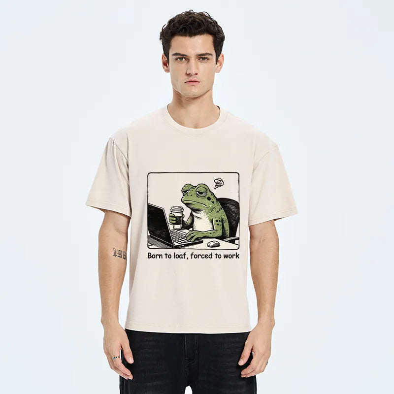 Kyoto-Lion Working Frog Coffee Meme Washed T-Shirt