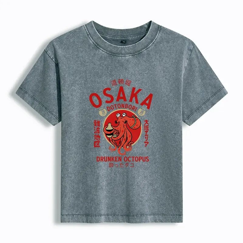 Kyoto-Lion Drunken Octopus Japan Women's Washed T-shirt