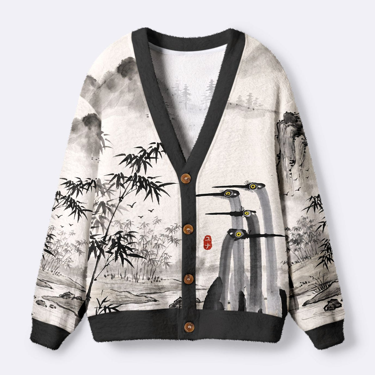 Kyoto-Lion Japanese Crane Poster Ugly Cardigan Sweater
