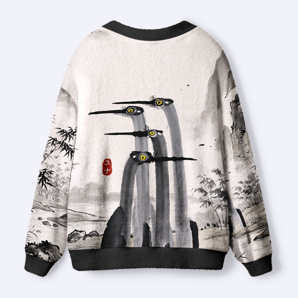 Kyoto-Lion Japanese Crane Poster Ugly Cardigan Sweater