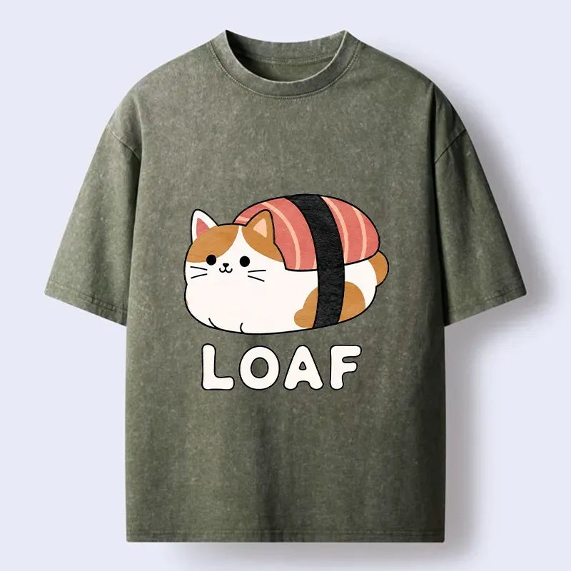 Kyoto-Lion Cute Tuna Sushi Kitty Loaf Art Washed T-Shirt