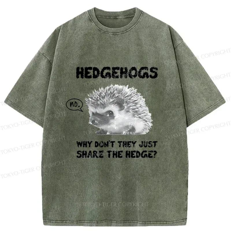 Kyoto-Lion Funny Hedgehog Meme Washed T-Shirt