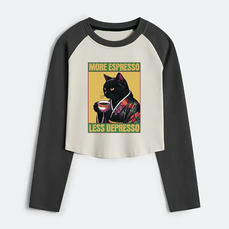japanese culture crop raglan t-shirt for women
