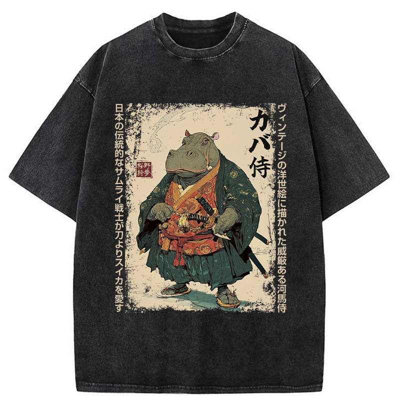 Washed Samurai Hippo T-Shirt