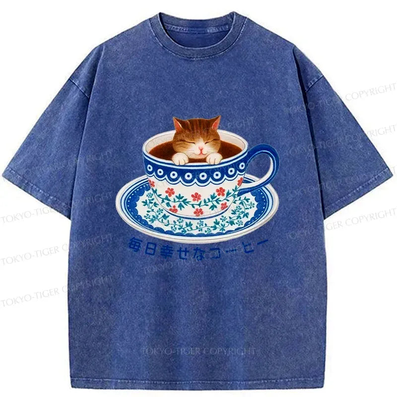 Japanese vintage cat t-shirt for daily wear