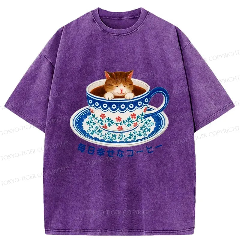 Kyoto-Lion Cat Tea Washed T-Shirt
