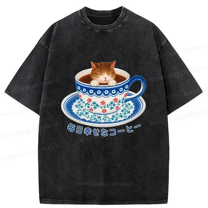 Kyoto-Lion Cat Tea Washed T-Shirt