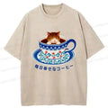 Kyoto-Lion Cat Tea Washed T-Shirt