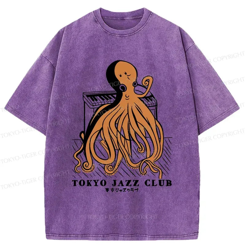 Kyoto-Lion Octopus Playing Piano Washed T-Shirt