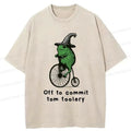 Kyoto-Lion Frog Riding Penny-farthing Washed T-Shirt