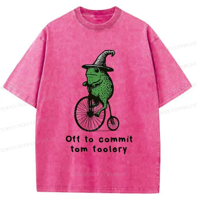 Kyoto-Lion Frog Riding Penny-farthing Washed T-Shirt