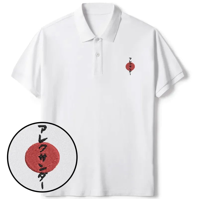 Kyoto-Lion Under The Red Sun Embroidered Polo T-Shirt