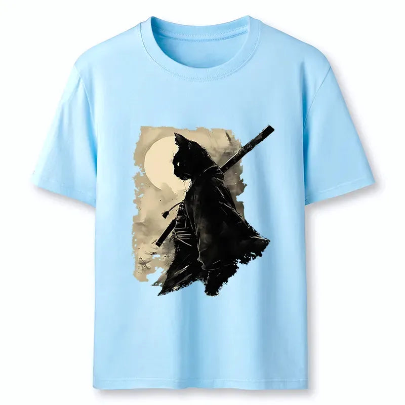 Kyoto-Lion Under The Moon Cat Samurai Classic T-Shirt